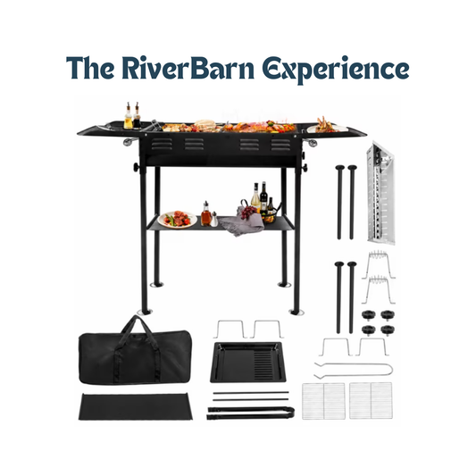 Portable Foldable Charcoal Grill, Outdoor BBQ Grill with 2 in 1 Griddle, Side Trays and Carry Bag