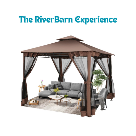 10x10 Gazebos for Patios, Canopy Tent Outdoor Gazebo Backyard Gazebo Patio with Mosquito Netting and Double Roof for Party, Wedding, BBQ and Event