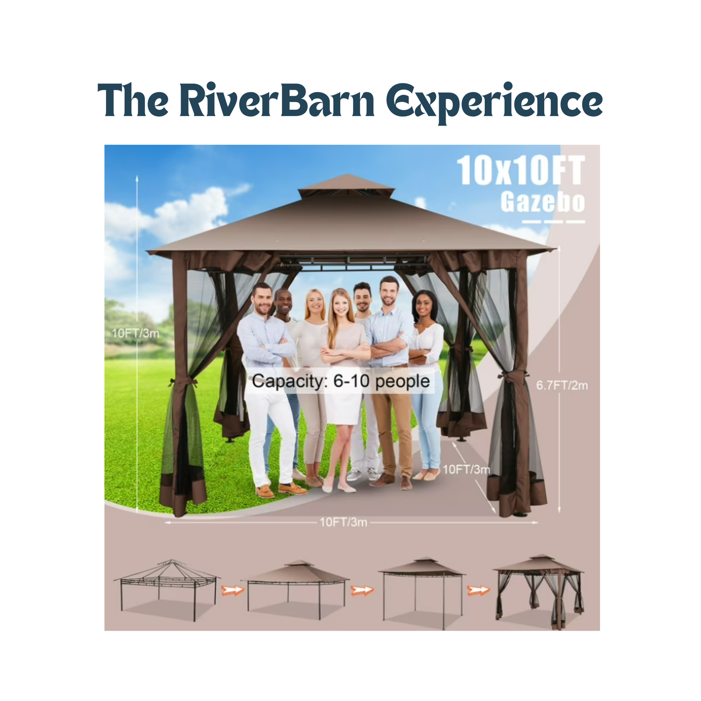10x10 Gazebos for Patios, Canopy Tent Outdoor Gazebo Backyard Gazebo Patio with Mosquito Netting and Double Roof for Party, Wedding, BBQ and Event
